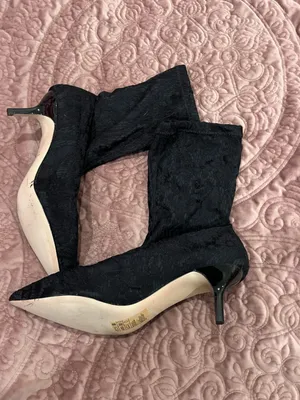 H&M Black Lace Pointed Toe Stiletto Ankle Boots thumbnail 2