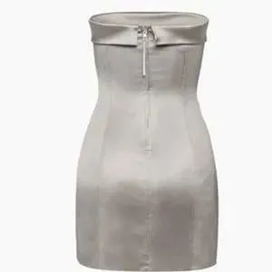 Sunday Best Satin Mini Dress Womens 6 Silver Blue Strapless Fold‎ Over Cocktail thumbnail 2