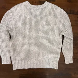 American Eagle Womens Knit V-Neck Sweater XS‎ Extra Small Beige Waffle Texture thumbnail 3