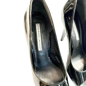 Vera Wang Lavender Nadia Black Open Toe Leather Heel Pumps Size 6 thumbnail 5