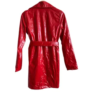 NWT Dolls Kill Flame Viral Vengeance red vinyl Belted trench coat XS Y2K thumbnail 3