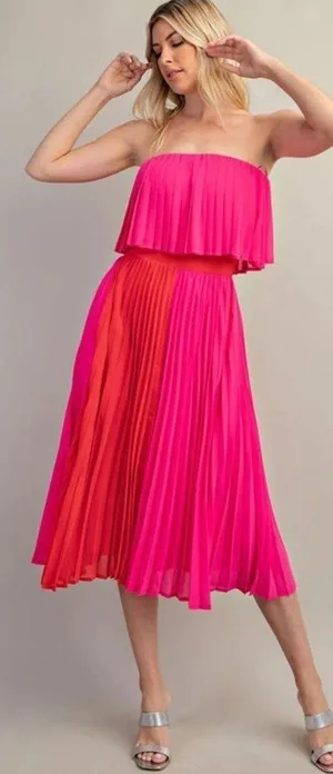Tiered Pleated Midi Dress by GLAM thumbnail 1