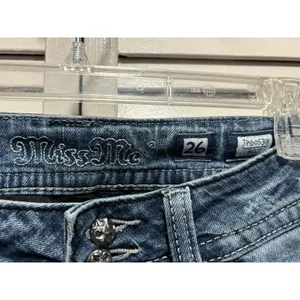 Miss Me Easy Boot Denim Jeans‎ Embroidered/Gems Med Wash Logo Size 26 Low Rise thumbnail 4