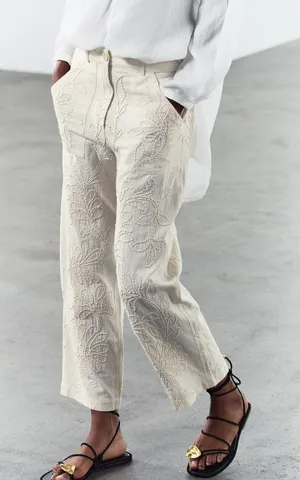 Zara NWT EMBROIDERED PANTS ZW COLLECTION. Size Medium thumbnail 1