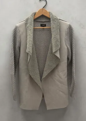 On Twelfth Faux Shearling Lined Knit Sleeve Open Front‎ Cardigan Grey Size S thumbnail 1