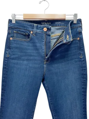 Spanx 5 Pocket High Rise Straight Jeans Size 29 Dark Wash Stretch Denim Blue thumbnail 5