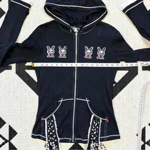 Rare Skelanimals x TRIPP NYC Black Bunny Ears Zip Up Hoodie Size Large thumbnail 3
