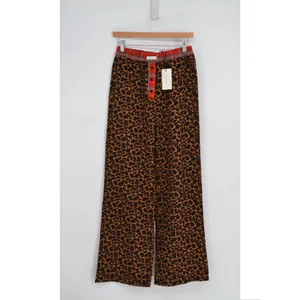Mimosa Leopard Print Lounge Pants Women's S Plaid Waistband Straight PJ Wide Leg thumbnail 3