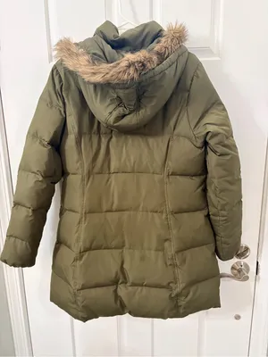 Merona Olive Green Puffer Coat with Faux Fur Trim Hood thumbnail 5