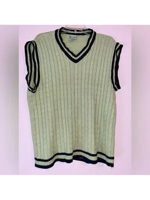 Vintage Pastel Green Cable Knit Sweater Vest Unisex Golf sweater preppy academic thumbnail 2