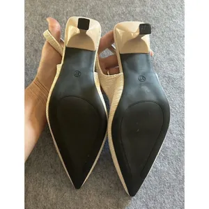 Cream Textured Fabric Slingback Kitten Heel Pumps 7 (37) Elegant Wedding Party thumbnail 4