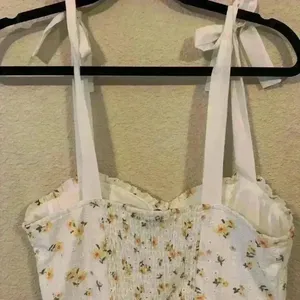 White with yellow floral mini dress, sweetheart, boho, festival, cottagecore thumbnail 4
