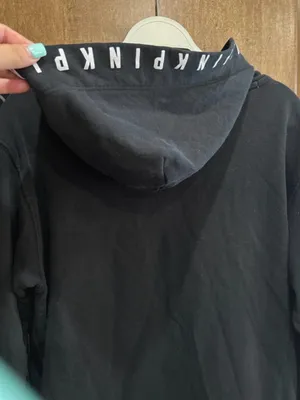 Victoria's Secret Rare VS PINK Black Watercolory Spellout Hoodie Size L thumbnail 7