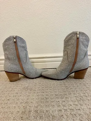 Ronilurn Silver Rhinestone Sparkly Western Cowboy Cowgirl Boots Size 9 Festival thumbnail 5