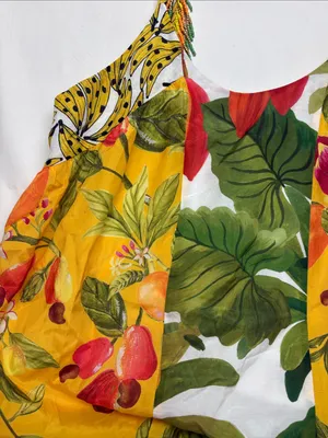 Farm Rio size medium mixed prints Tropical Yellow Floral Maxi Dress beaded thumbnail 4