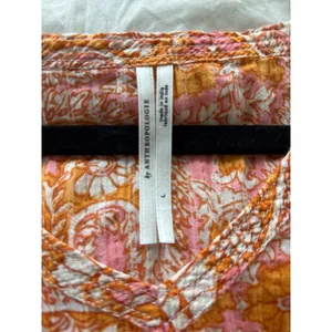 Anthropologie Terra Shirred Orange Paisley Tassel Tie V-Neck Blouse Large thumbnail 8