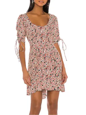 Free People Lace Up Mini Black Combo Dress Buttoned Front Ditsy Floral Print S thumbnail 2