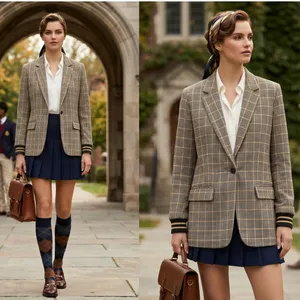 Summum Woman Amsterdam‎ Luxury Jersey Plaid Blazer Jacket Gold Stripe Cuff Small thumbnail 2