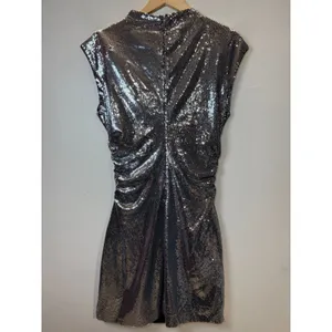Michael Kors Sequin Dress Womens Size M Silver Ruched Mock Neck Cocktail Party thumbnail 5