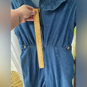 NWOT Rare ASOS Denim Jean Jumpsuit Romper with front zipper and button detail thumbnail 3
