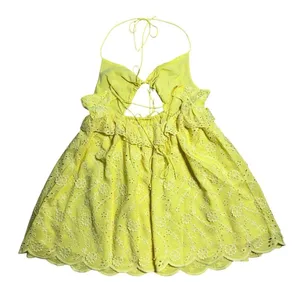 For Love & Lemons Yellow Eyelet Natalia Mini Dress Womens XL thumbnail 11