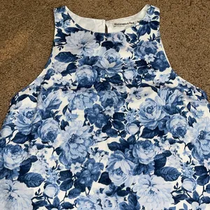 Abercrombie & Fitch High Neck Linen Blend Mini Dress Blue‎ White Floral XXS thumbnail 5