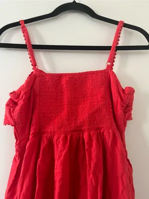 Old Navy Red Bow Front Midi Dress Small Cotton Resort Vacation Euro Summer thumbnail 7