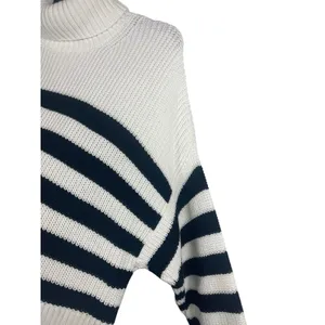 Quince Organic Cotton Striped Turtleneck Sweater Ivory Black Oversized XL thumbnail 6