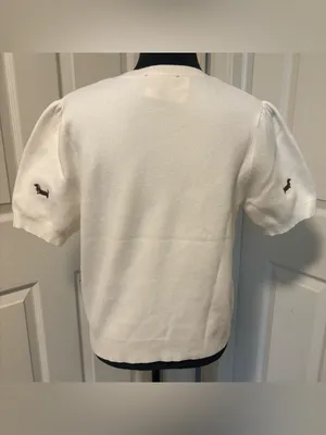 NWT Calligraphie Dachshund Embroidered Puff Sleeve Sweater Top Size Large thumbnail 5