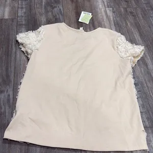 ANTHROPOLOGIE Textured Chiffon Rose Ivory Short Sleeve Top Small NEW - flawed thumbnail 4