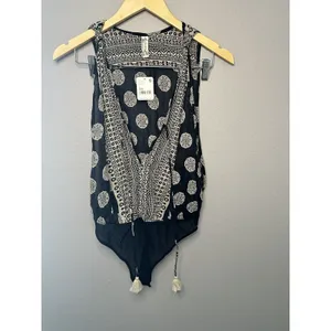 Free People Intimately Bodysuit Womens XS Black Printed Tassel OB1469393 Boho thumbnail 5