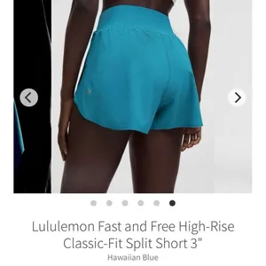 Lululemon Fast and Free High Rise Classic Fit Split Short 3" Hawaiian Blue XL thumbnail 2