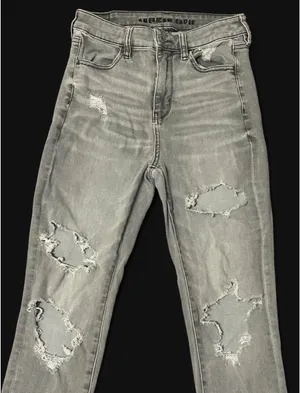 american eagle high waisted grey distressed jegging jeans thumbnail 2