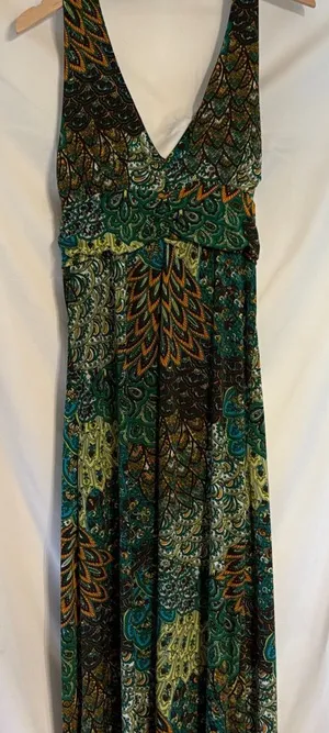 Cristinalove Teal & Green Patterned V-Neck Maxi Dress thumbnail 1