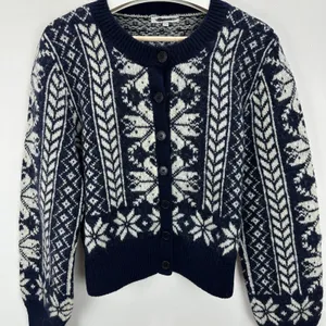 NEW Madewell Fair Isle Cardigan Jacket in Wool Navy Ivory Pattern Womens XL thumbnail 8