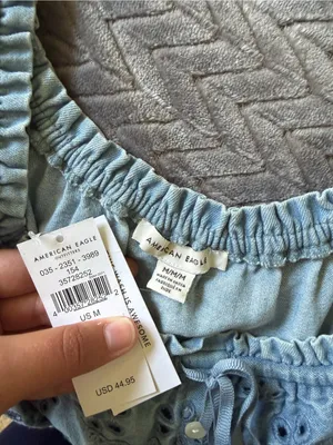 American Eagle Light Blue Embroidered Peasant Top - Women's thumbnail 5