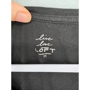 Ann Taylor LOFT Womens Long Sleeve Tee Black Scoop Neck Cotton Modal M thumbnail 4