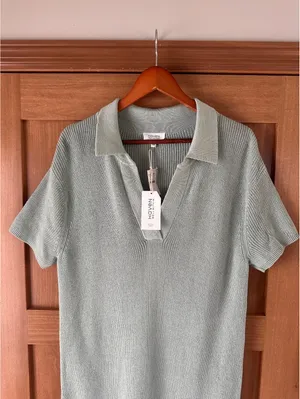 NWT Haven Well Within Organic Cotton Knit Johnny Collar Dress Sage Women’s Large thumbnail 3