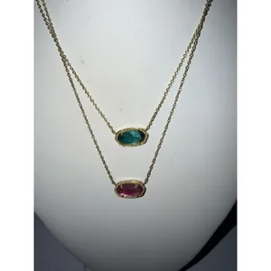 Kendra Scott Elisa Pendant Necklace & Bracelet Green Pink‎ Gold Tone 3 Pieces thumbnail 2