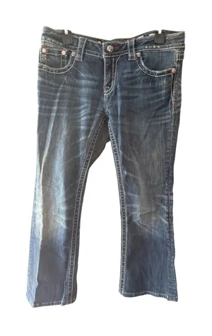 Miss Me Y2k Low Rise Capri Jeans JP5573B Dark Wash Cross Embellished Size 30 thumbnail 1