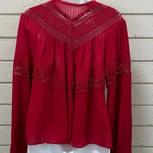 Free People Red Boho Crochet Trim Top size M thumbnail 3