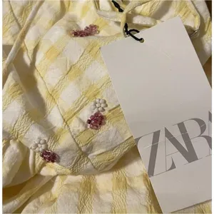 NWT ZARA Gingham Dress Yellow White XXLarge Beaded Open Back thumbnail 12