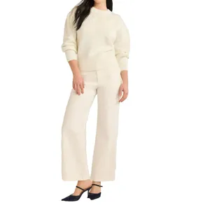 Free Assembly Womens Sweater Size S Cream Floral Embroidered Blouson Sleeve Knit thumbnail 5