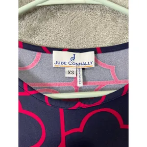 Jude Connally Navy Pink Geometric Print Fit & Flare Dress Preppy Mod Classic‎ XS thumbnail 4