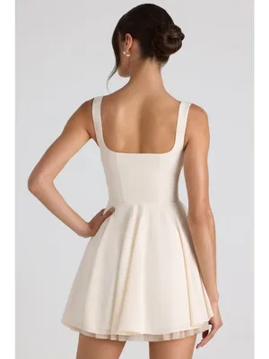 OH POLLY Nanisca Ivory Tie-Detail A-Line Micro Mini Dress Sz 10 thumbnail 4