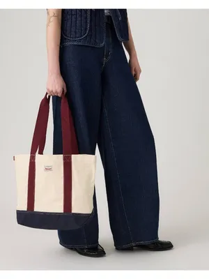 New Levi's Denim Indigo Med Tote Bag Awny Port Red Navy Bottom Canvas thumbnail 2