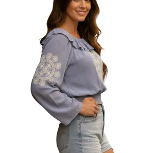 American Eagle Boho Floral Embroidered Crop Top Smocked S Coastal Cottagecore thumbnail 7
