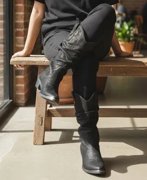 American Rag Black‎ Western Cowboy Boots Ruched Slouchy Block Heel Ankle Boot thumbnail 1