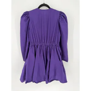 Xirena Ophelia Dress Puff Sleeve Cotton Mini M Purple V-Neck Smocked Boho Poplin thumbnail 6