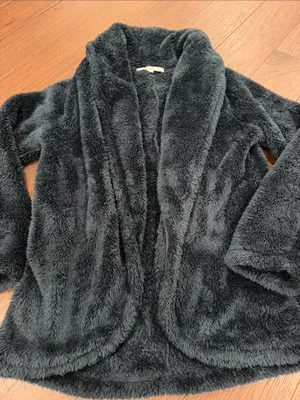 Loft Faux Sherpa Shawl Collar Women's Fleece Jacket Small Teal - C54-116 thumbnail 4